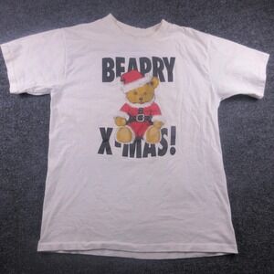 Vintage Joe Boxer Shirt Mens M/L White Bearry X-Mas Teddy Bear Santa Graphic Tee